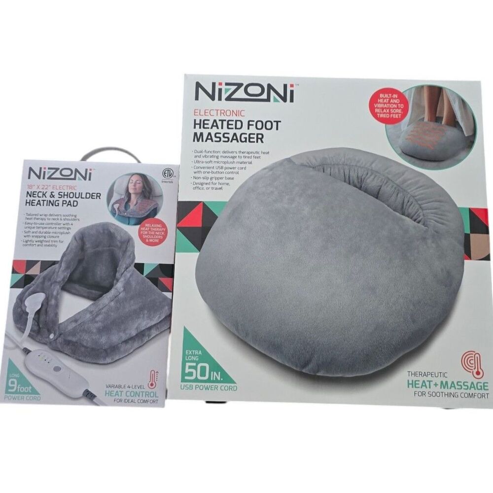 Nizoni Heated Foot Massager & Neck Shoulder Heating Pad Set NIB USB Heat Therapy